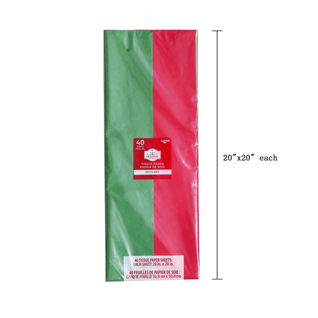 Red and Green Gift Tissue Paper, 40 Sheets
