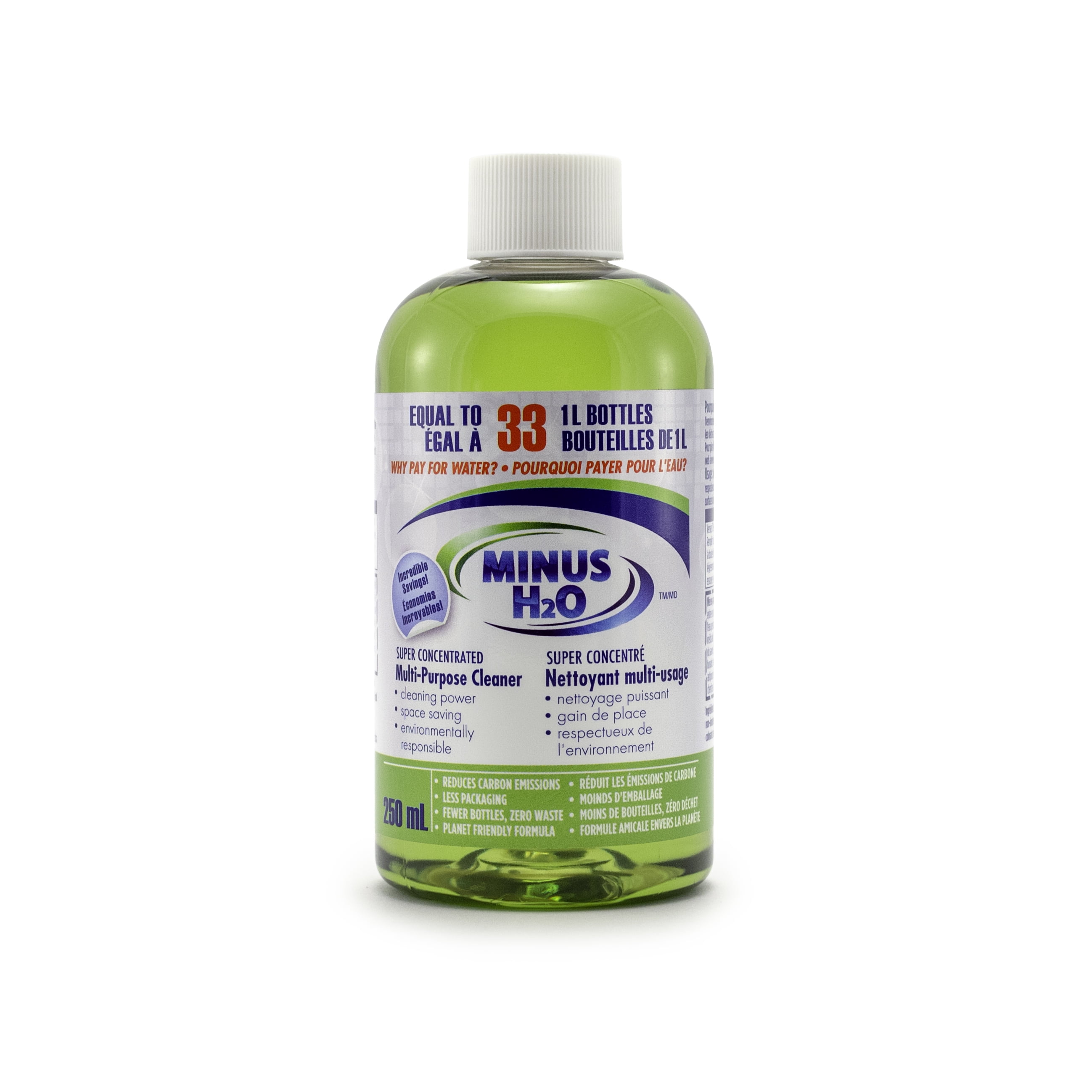 Minus H2O Super Concentrated All-Purpose Multi-Purpose Household Cleaner, 250mL, Fresh Lemon Scent, Clean and Fresh