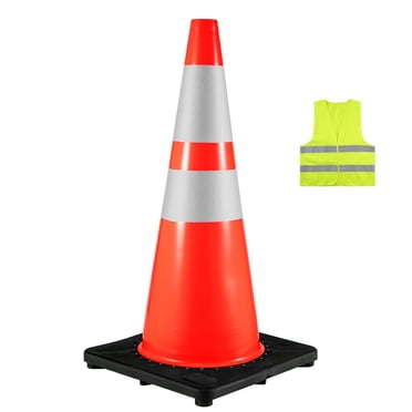 KFFKFF Set of 6, 36" Road Safety Cones, Parking Guidance Cone with Heavy Black Base, PVC Orange Roadway Safety Cones, Warning Cones with Reflective Collars for Construction and Parking Management
