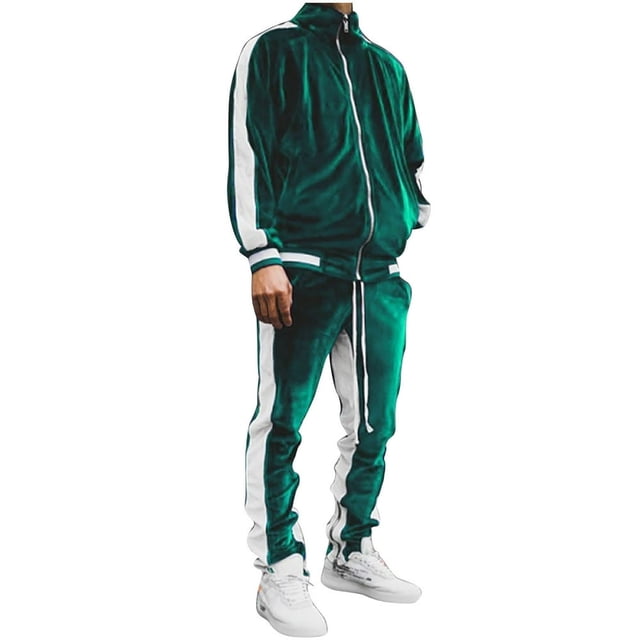 Velour Tracksuit Mens 2 Piece Set Velvet Zipper Jacket with Drawtsring Jogger Sweatpants Sweatsuits Outfits Casual 2023 Fall Fashion Lounge Set