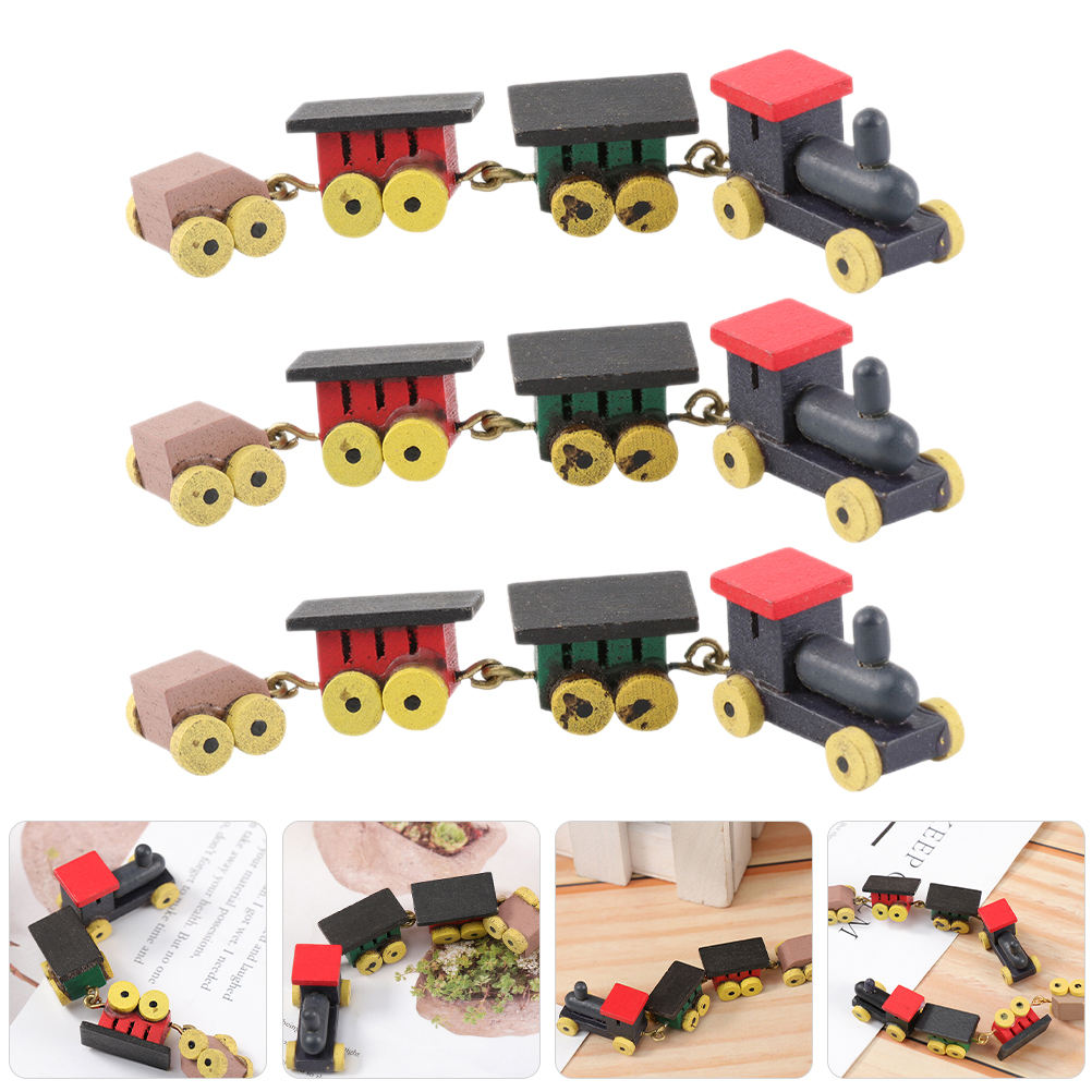 SEWACC Ensemble de 3 Pcs de Mini Trains en Bois Décorations pour l'Action de Grâce avec Couleur Rouge