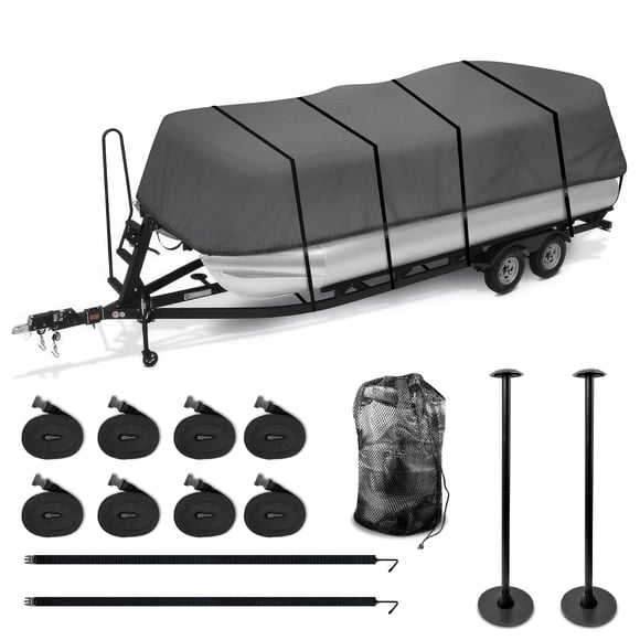 KNOX 3rd Gen Heavy Duty Pontoon Boat Cover with 2 Support Poles, Marine Grade 600 Denier Polyester Trailerable Pontoon Covers - Includes Storage Bag, Fits Length 20' 21' 22' 23' 24' - Beam Width 102"