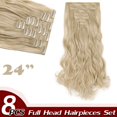 thumbnail image 2 of Extensions de Cheveux Synthétiques à Clip Pleine Tête 8 Pcs 18 Clips Postiche Long Bouclé Lisse, 2 of 5
