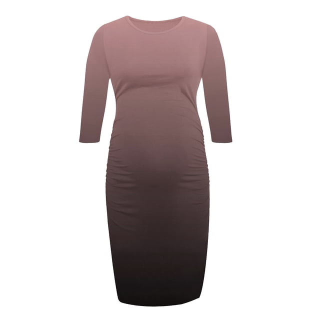 FAIWAD Robe de Maternité à Imprimé Dégradé pour Femmes, Manches 3/4, Extensible, Confortable, Allaitement, Col Rond, Robes Portefeuille