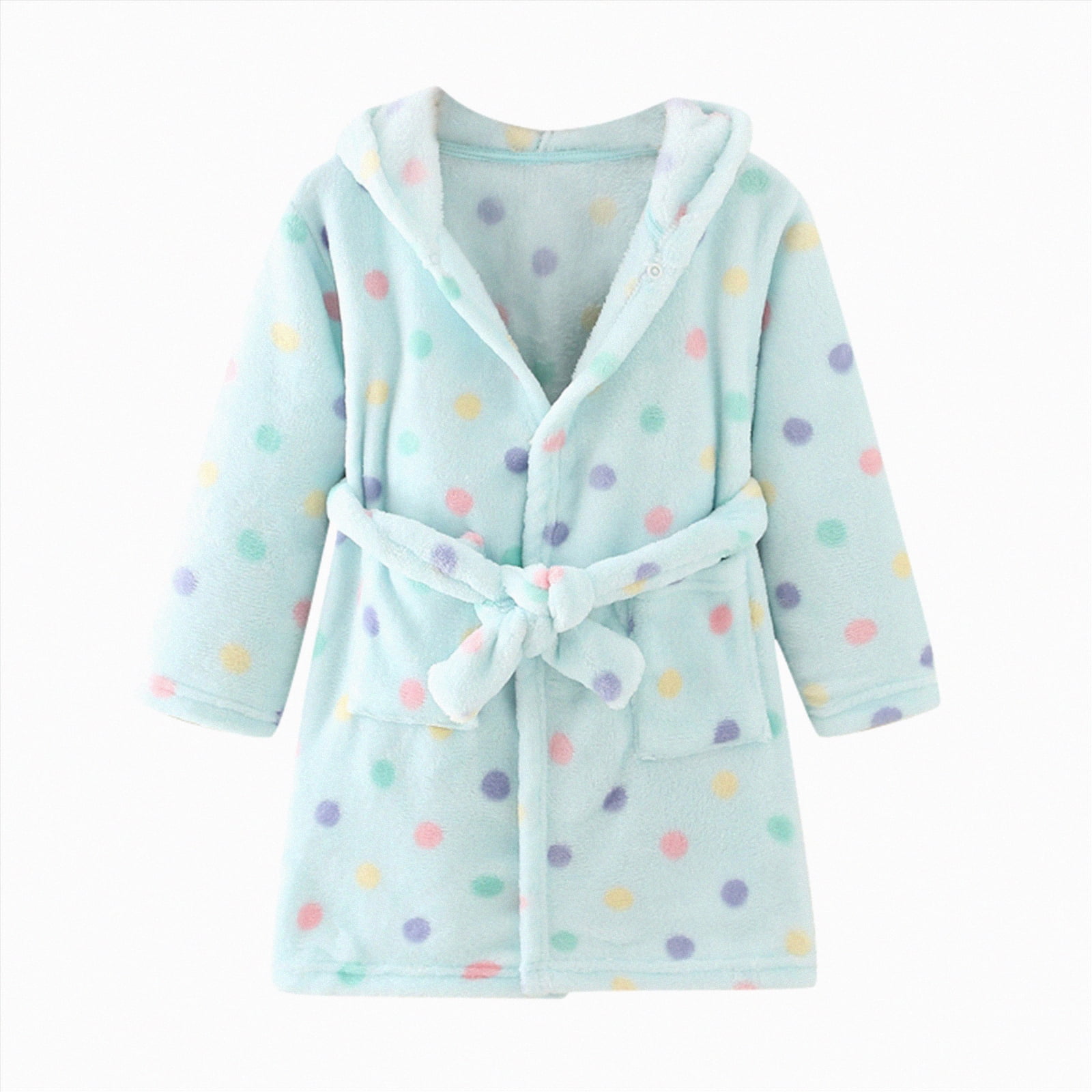 Splozh Boys' Girls' Hooded Flannel Bathrobes Toddler Baby Boys Girls Hooded Thick Warm Flannel Bathrobe Night-Robe Pajamas Light Blue,3-4 Years