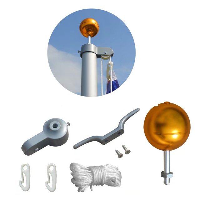 Bgsha Gold Plated Round Hand Waving Flag Pole Cap Outdoor Flagpole Accessories Kit