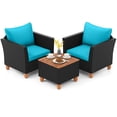 thumbnail image 2 of Costway 3PCS Patio Rattan Furniture Set Cushioned Sofa Storage Table Wood Top Turquoise, 2 of 10