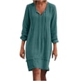 thumbnail image 1 of Pisexur Robe pour Femme Grande Taille Col en V Coton Décontractée Ample Droite Tunique Smock Robes d'Automne Robe de Vacances Manches 3/4 Poche, 1 of 8