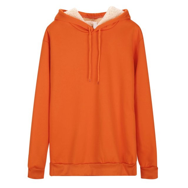 Women's Warm Lamb Wool Hoodie Solid Color Round Neck Long Sleeve Threaded Drawstring Casual Sweatshirt for Autumn Winter