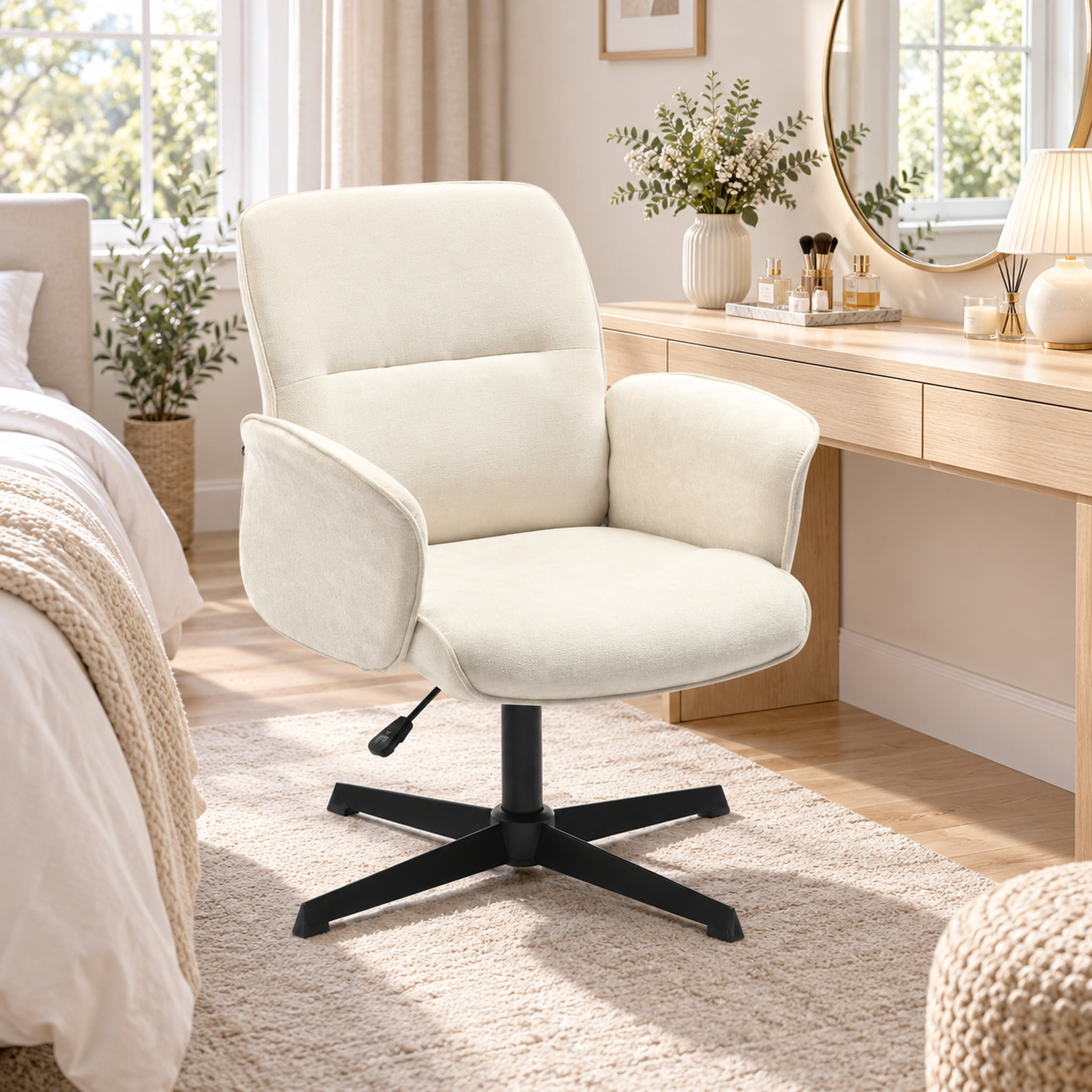 Homy Casa chaise de coiffeuse en chenille crème, pivotante à 360° et réglable avec accoudoirs rembourrés