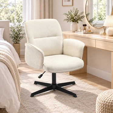 Homy Casa chaise de coiffeuse en chenille crème, pivotante à 360° et réglable avec accoudoirs rembourrés