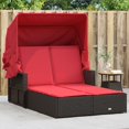 thumbnail image 1 of vidaXL Double Sun Lounger with Canopy and Cushions Brown Poly Rattan, 1 of 5