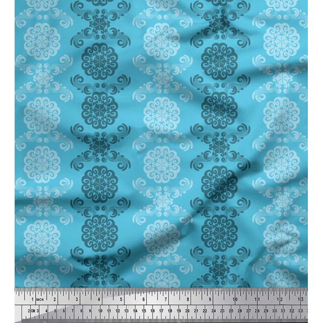 Soimoi Rayon Crepe Fabric Damask Ethnic Printed Fabric 1 Yard 46 Inch Wide