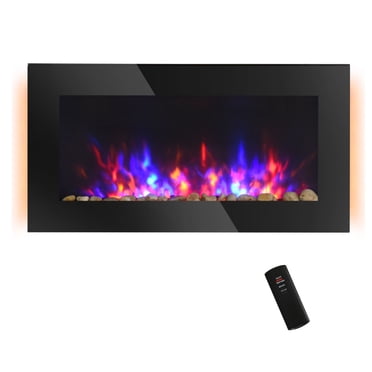 HOMCOM Electric Wall-Mounted Fireplace Flame Effect & 7 Color Backgrounds