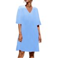 thumbnail image 3 of Robes d'Été Grande Taille pour Femmes 2024 à Manches Courtes, Couleur Unie, Col en V, Douces et Confortables, Longue Robe, Économisez jusqu'à 65 % de Rabais!, 3 of 7