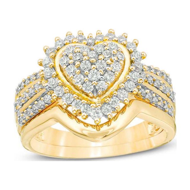 EGNMCR Bagues Femmes Mode Mariage Or Diamant Ensemble Deux Pièces Bague Femme