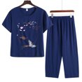 thumbnail image 2 of Tnhcen Ensemble de Pyjama d'Été en Lin pour Femmes 2 Pcs / Haut à Manches Courtes Boutonné Col Rond Imprimé Floral + Pantalon Ample / TG-4TG / Vêtements de Détente Cool, 2 of 3