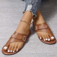 thumbnail image 2 of Slide Sandals for Women Flat Toe Ring Buckle Decor Leather Non Slip Beach Summer Sandals Brown, 2 of 5