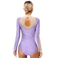 thumbnail image 2 of Linjinx Women Sheer Mesh Long Sleeve Bodysuit Shiny Rhinestone Ballet Dance Gymnastics Leotard LightPurple XXL, 2 of 7