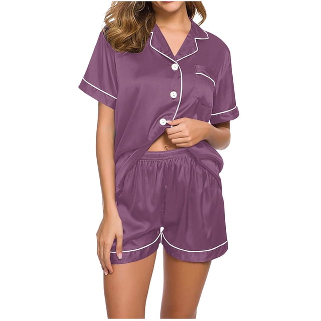 Yuyuzo Pajama Sets for Women 2 Piece Short Sleeve Button down Shirts Lounge Sets Color Block Soft Pj Sets