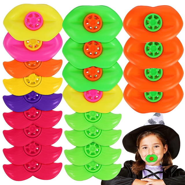 20 Pcs Cute Plastic Lip and Mustache Whistles for Dog Training Assorted Color Fun Party Gifts
