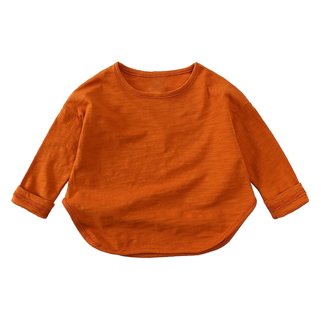 RXIRUCGD T-Shirt à Manches Longues à Col Rond pour Enfants Hommes et Femmes ( Orange, Taille : 130 )