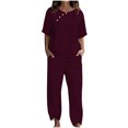 thumbnail image 1 of Yuyuzo Womens Lounge Sets Crew Neck Button Tops Baggy Pants with Pockets 2 Piece Summer Matching Sets, 1 of 4