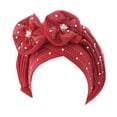 thumbnail image 2 of Fashion Women Beading Braid Hat Muslim Ruffle Cancer Wrap Cap Sleep Caps Satin Lined Hair Bonnets, 2 of 2