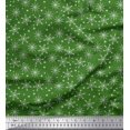 thumbnail image 1 of Soimoi Green Poly Georgette Fabric Snow Flakes & Star Printed Fabric 1 Yard 42 Inch Wide, 1 of 3
