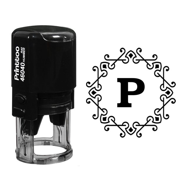 Printtoo Alphabet P Monogramme Initiale Octogone Celtique Tourbillon Cadre R-40 Bureau Stationnaire Auto Encrage Caoutchouc Tampon-Noir