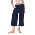 thumbnail image 3 of Yuyuzo Wide Leg Pants for Women High Waist Cotton Linen Drawstring Ruched Solid Color Boho Beach Trousers, 3 of 5
