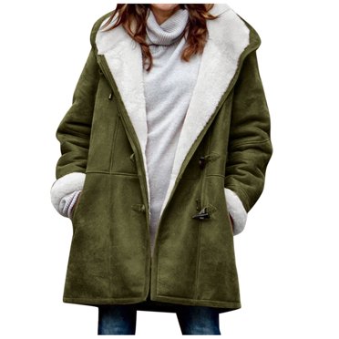 IROINID Manteau à Capuchon Mi-Long pour Femme, Couleur Unie, Manches Longues, Manteau Chaud, Veste d'Hiver à Boutons, Vert