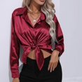 thumbnail image 4 of IROINID Rabais Chemises à Manches Longues Col en V pour Femmes Cardigan d'Été Décontracté Aguichant Hauts de Chevet Réguliers Blouse à Manches Longues Unie, Bourgogne, 4 of 6