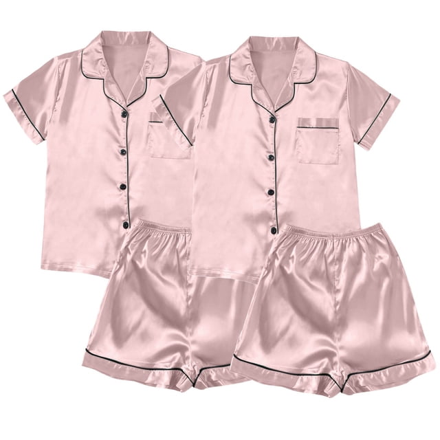 B91xZ Ensemble de Pyjama pour Femmes à Manches Courtes, Chemise Boutonnée, Ensemble de Pjs de Nuit Deux Pièces, Ensemble de Shorts de Pjs avec Poches, Rose TG
