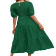 thumbnail image 3 of EIMELI Femmes Été Soufflé Manches Robe Smoking Floral en Vrac Fluide Robe Haute Taille Dentelle Floral Étagé Midi Robe Bleu Ciel XL, 3 of 4