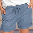 thumbnail image 4 of AherBiu Women's Drawstring High Waisted Button Roll Up Hem Hiking Shorts, Solid Color, 4 of 5