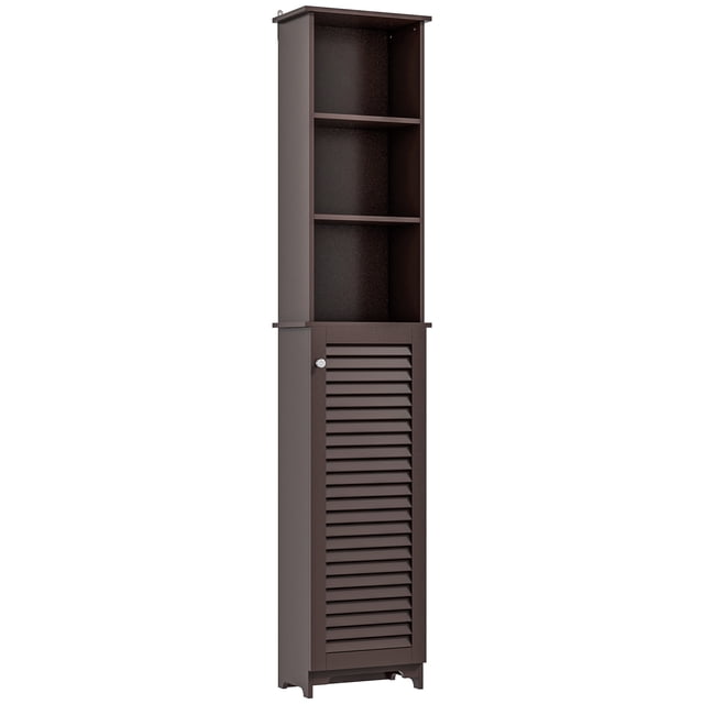 HOMCOM Armoire de Salle de Bain Haute, Colonne à Linge avec Tablettes Ajustables, Brun Foncé