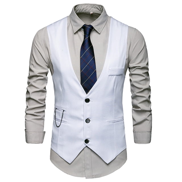 British Style Summer Formal Suit Vest for Men Slim Fit Solid Design Large Sweetheart Neckline