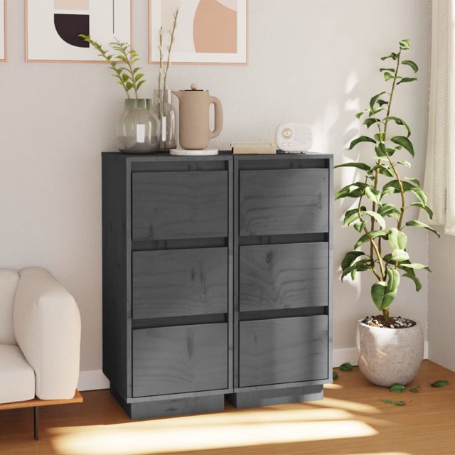 vidaXL Buffets 2 Pièces Gris 32x34x75 cm Pin Massif