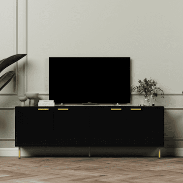 Aykah Luna Meuble Télé de 71 Pouces avec Rangement pour Télé jusqu'à 75 Pouces avec 4 Armoires de Rangement, Table Télé Moderne, Console Télé avec Pattes en Métal pour Salon