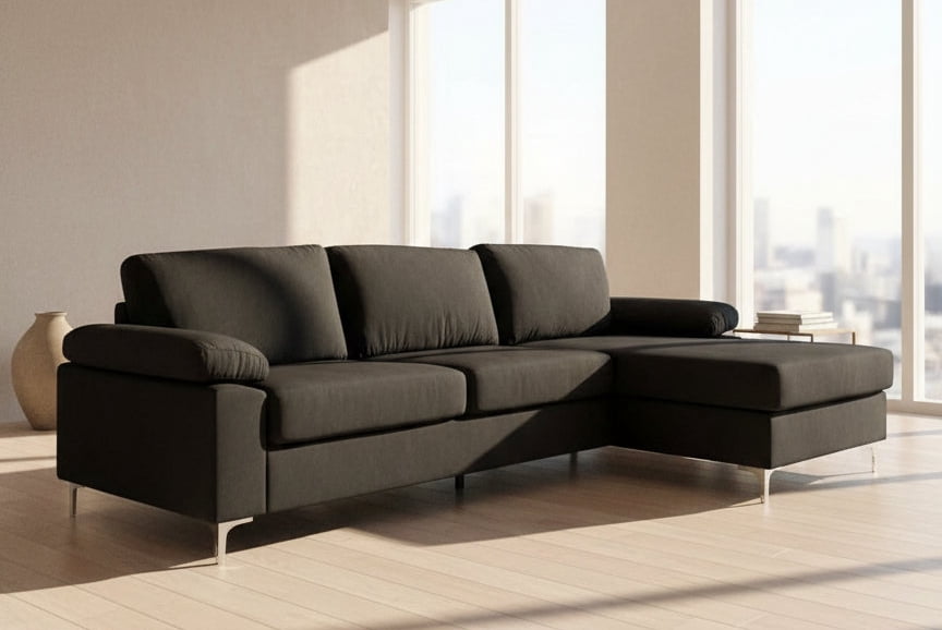 Zena - Modern Velvet Sectional With Chrome Legs (RHF)