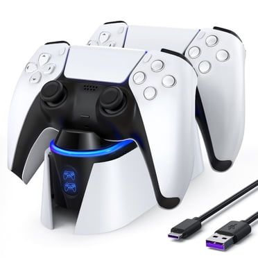 PS5 Chargeur de Manette, Station de Charge Double pour Manettes pour Playstation 5 Dualsense, Station de Charge PS5 avec Indicateur DEL/câble de Charge Rapide (Blanc)