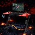 thumbnail image 4 of Gymax Bureau de Jeu 47 Pouces en Forme de Z avec Rangement pour Tasse Casque Haut-Parleur, 4 of 10