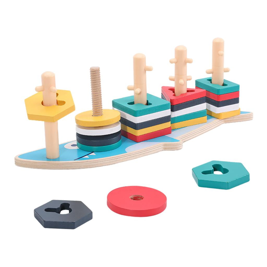 Tri des empilables - éducatifs Assortis géométriques en Bois 3 en 1 | Activités pour Tout-Petits pour la Reconnaissance des Couleu, sensoriels pour garçons et Filles