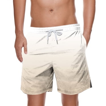 LOVZFMLL Men's Swim Trunks, Summer Holiday Seaside Gradient Color Beach Shorts Board Shorts for Men with Pockets Drawstring Beige 3XL
