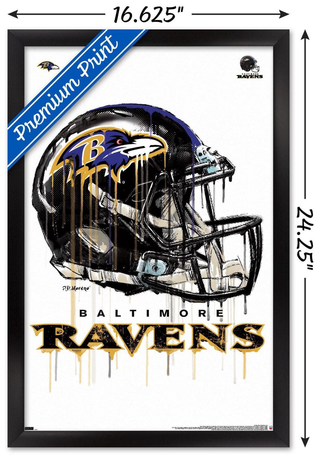 NFL Baltimore Ravens - Drip Helmet 20 Wall Poster with Magnetic Frame