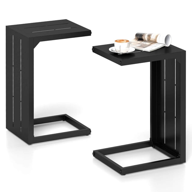 Costway 2 PCS C-Shaped End Table with Adjustable Foot Pads 2-In-1 Sofa Side Table