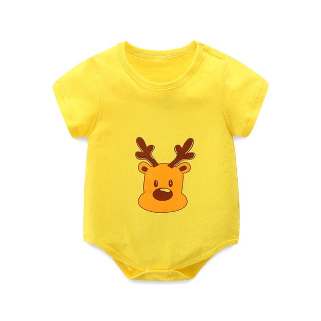 CAROOTU Nouveau-Né Bébé Garçons Filles Combinaison Manches Courtes Dessin Animé Imprimé Col Rond Respirante Rompers pour l'Été