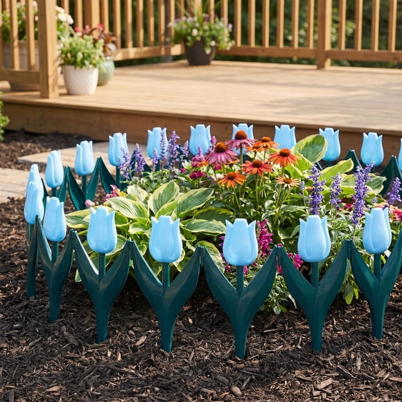 6Pcs Plastic Garden Edging Fence Interlocking Flower Bed Border for Yard Walkways and Landscaping, 11.42 x 5.91 in Decorative Fencing Panels