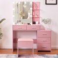 thumbnail image 2 of Ktaxon Lighted Makeup Vanity Table Set, Dressing Table with Sliding Mirror, Vanity Desk , Pink, 2 of 10